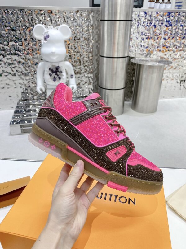 sy_no_8F11C2A627D855EFB9F234024A6CFDC7_1 Louis Vuitton LV Trainer Hot Pink & Brown Rhinestone Retro Sneakers