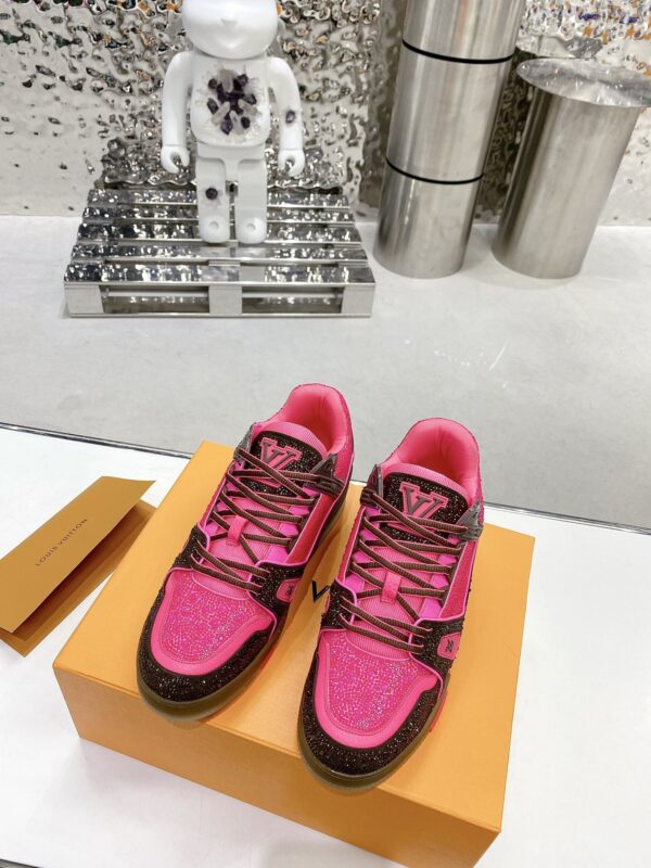 sy_no_8F11C2A627D855EFB9F234024A6CFDC7_2 Louis Vuitton LV Trainer Hot Pink & Brown Rhinestone Retro Sneakers