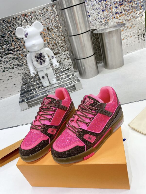 sy_no_8F11C2A627D855EFB9F234024A6CFDC7_4 Louis Vuitton LV Trainer Hot Pink & Brown Rhinestone Retro Sneakers