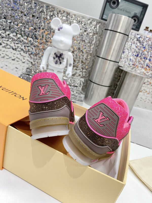 sy_no_8F11C2A627D855EFB9F234024A6CFDC7_5 Louis Vuitton LV Trainer Hot Pink & Brown Rhinestone Retro Sneakers