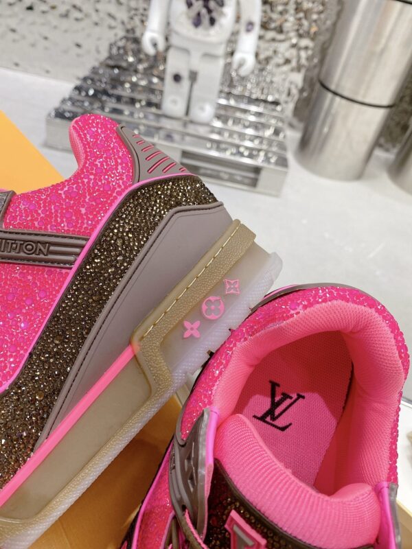 sy_no_8F11C2A627D855EFB9F234024A6CFDC7_8 Louis Vuitton LV Trainer Hot Pink & Brown Rhinestone Retro Sneakers