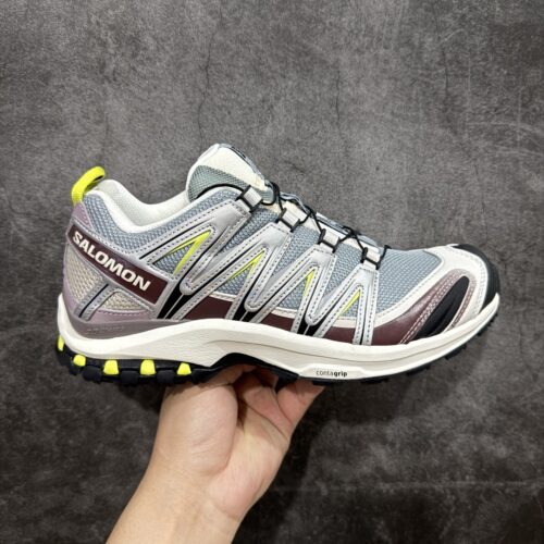 Salomon XA PRO 3D Grey, Blue, Burgundy & Neon Yellow Trail Running Shoes