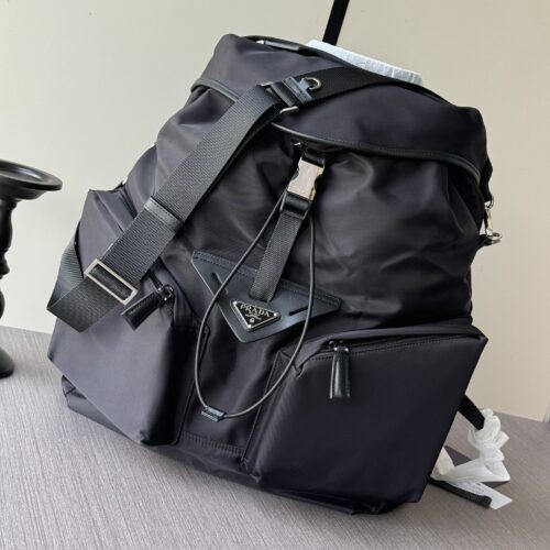 Parachute Nylon & Calfskin Backpack – Black