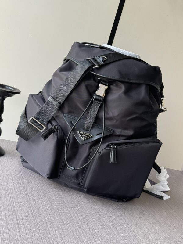 Parachute Nylon & Calfskin Backpack – Black