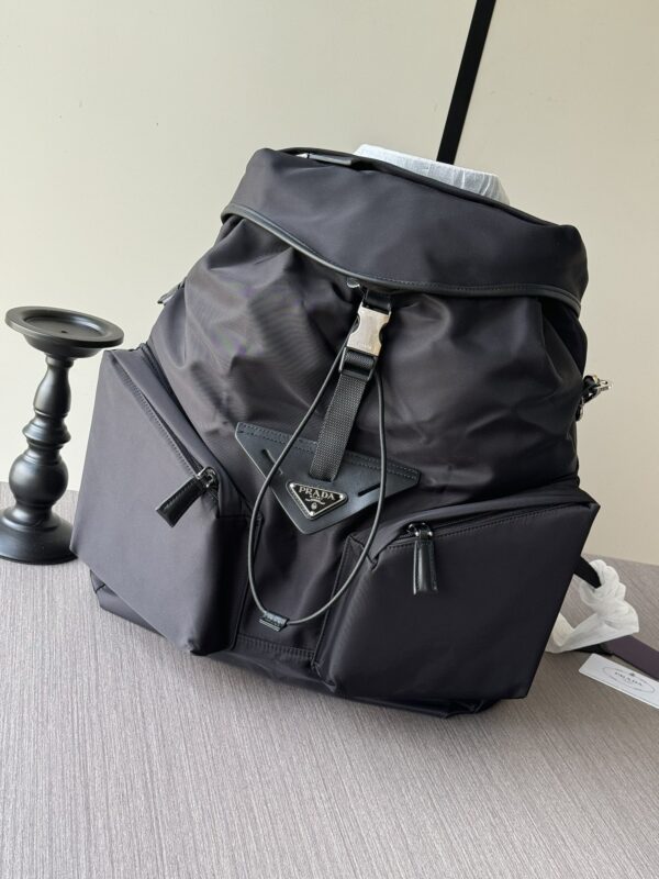 Parachute Nylon & Calfskin Backpack – Black