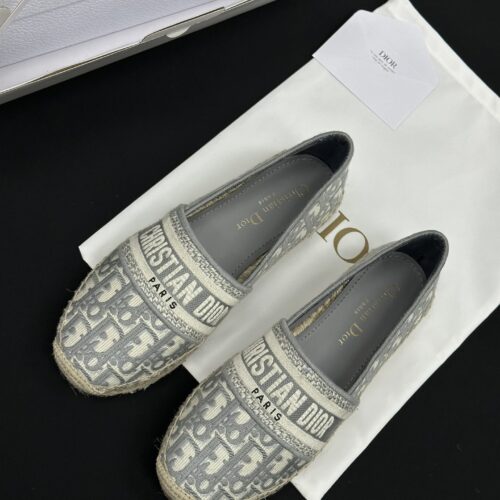 Dior Granville Grey Oblique Embroidered Espadrille Shoes