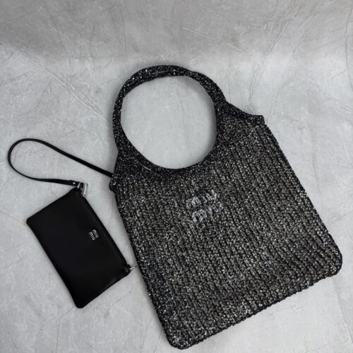 sy_no_91DED0AE4EE580030C95DF85BF19C238_0 Black Sequin Crochet Mesh Tote Bag