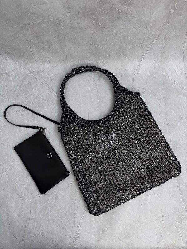 sy_no_91DED0AE4EE580030C95DF85BF19C238_0 Black Sequin Crochet Mesh Tote Bag