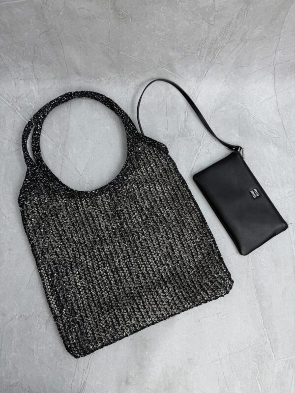 sy_no_91DED0AE4EE580030C95DF85BF19C238_1 Black Sequin Crochet Mesh Tote Bag