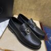 sy_no_933540030BD116A210F491B3F7EDA02E_1 Prada Black Calfskin Metal Logo Loafers
