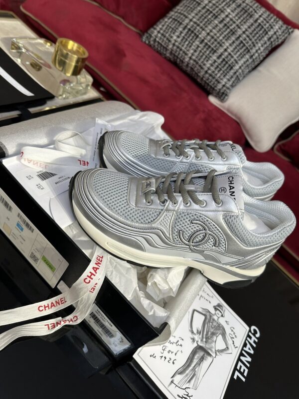Metallic Silver & Mesh Retro Running Sneakers
