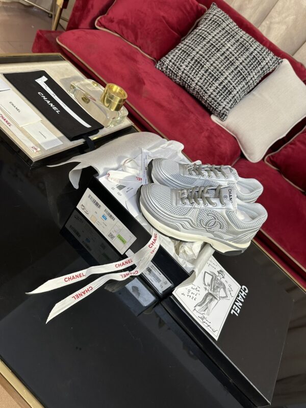Metallic Silver & Mesh Retro Running Sneakers