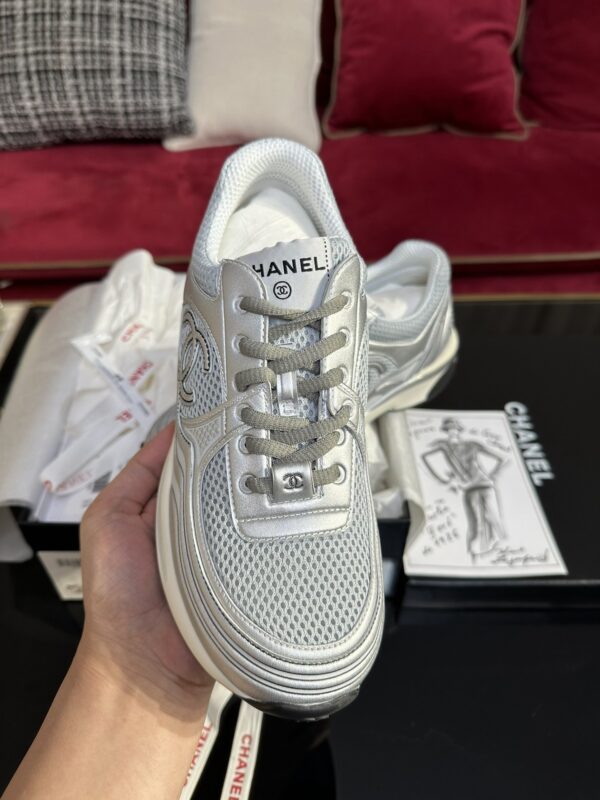 Metallic Silver & Mesh Retro Running Sneakers
