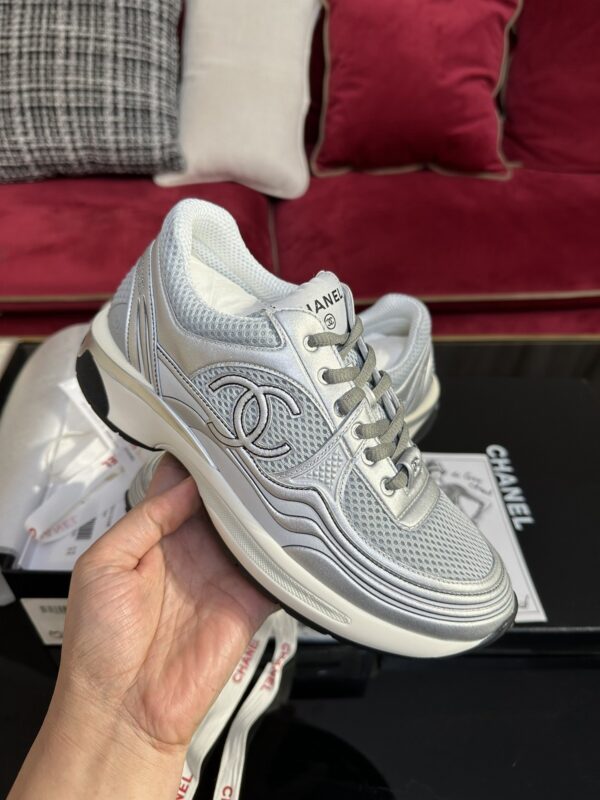 Metallic Silver & Mesh Retro Running Sneakers