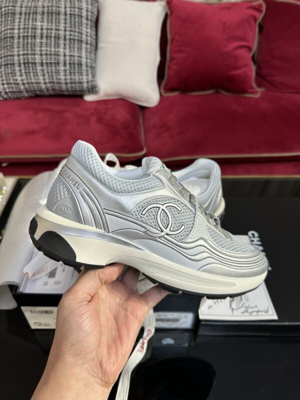 Metallic Silver & Mesh Retro Running Sneakers