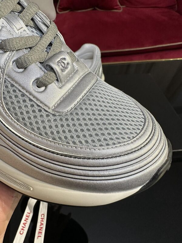 Metallic Silver & Mesh Retro Running Sneakers