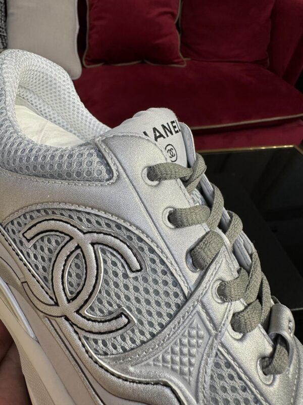 Metallic Silver & Mesh Retro Running Sneakers