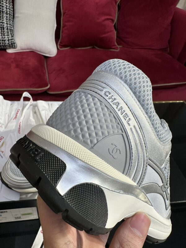 Metallic Silver & Mesh Retro Running Sneakers