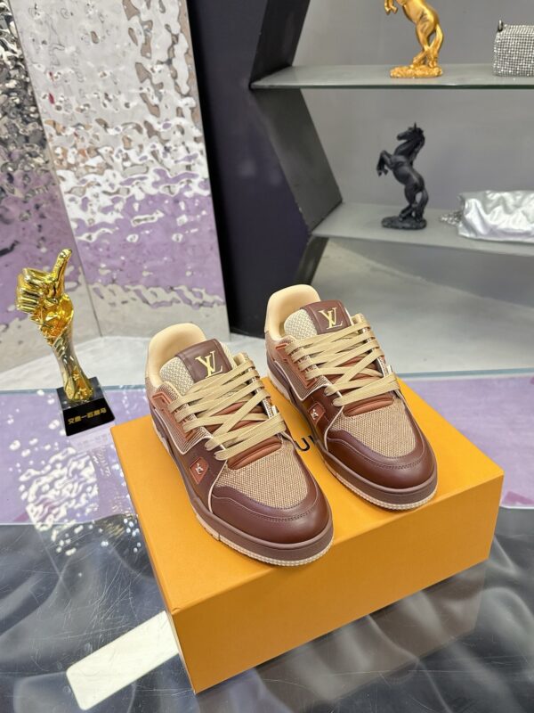 Louis Vuitton LV Trainer Maxi Mocha Brown & Khaki Mixed-Material Sneakers