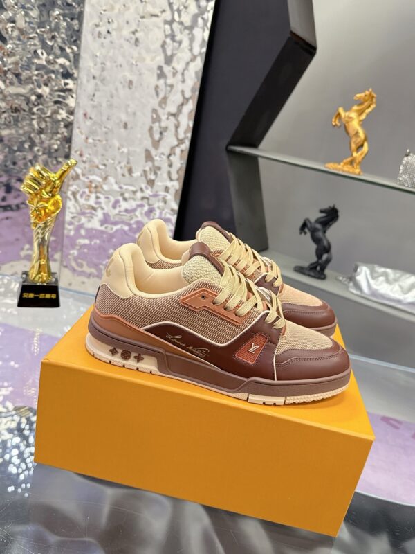 Louis Vuitton LV Trainer Maxi Mocha Brown & Khaki Mixed-Material Sneakers