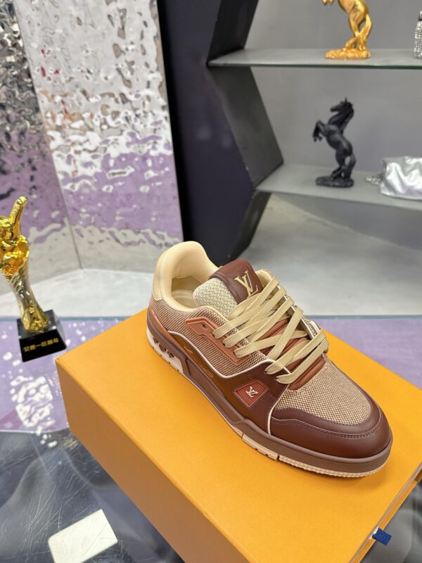 Louis Vuitton LV Trainer Maxi Mocha Brown & Khaki Mixed-Material Sneakers