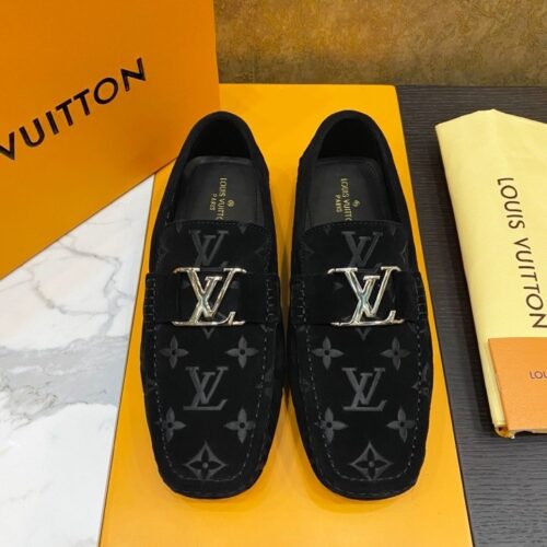 Louis Vuitton Hockenheim / LV Driver Black Monogram Suede Moccasin