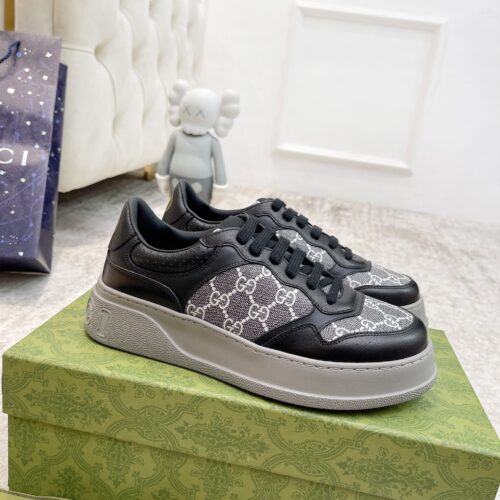 sy_no_97242F78CCCCDA82660A9CC6BB438B20_0 Gucci Re-Web Black & Grey GG Canvas Platform Sneakers