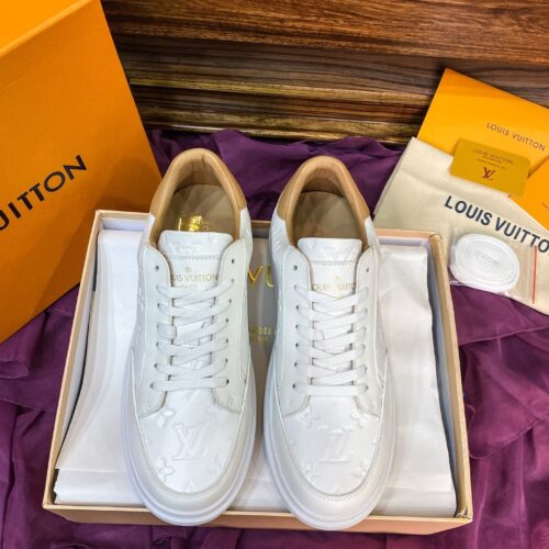 Louis Vuitton Beverly Hills / Charlie White Embossed Monogram Leather Sneakers