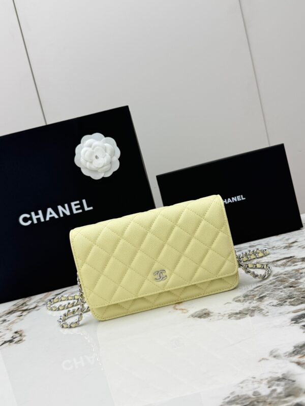 Avocado Green Quilted Textured Calfskin WOC Chain Wallet