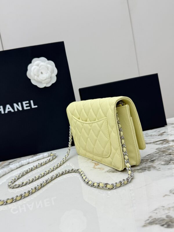 Avocado Green Quilted Textured Calfskin WOC Chain Wallet