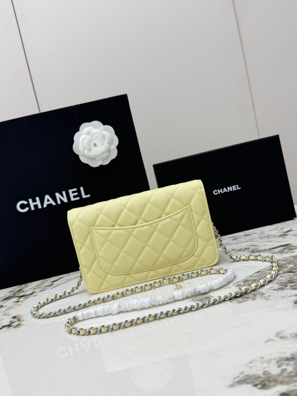 Avocado Green Quilted Textured Calfskin WOC Chain Wallet