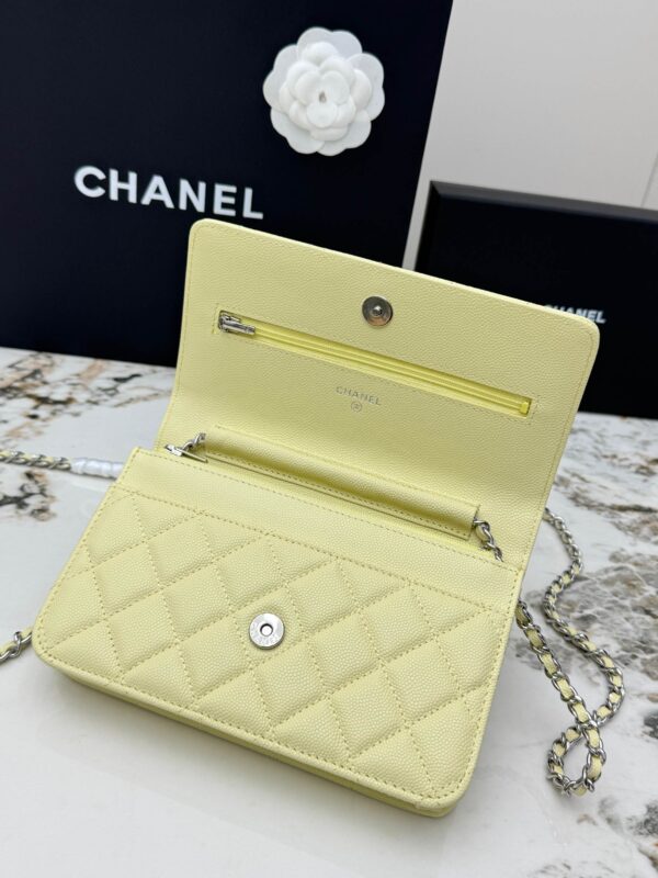 Avocado Green Quilted Textured Calfskin WOC Chain Wallet