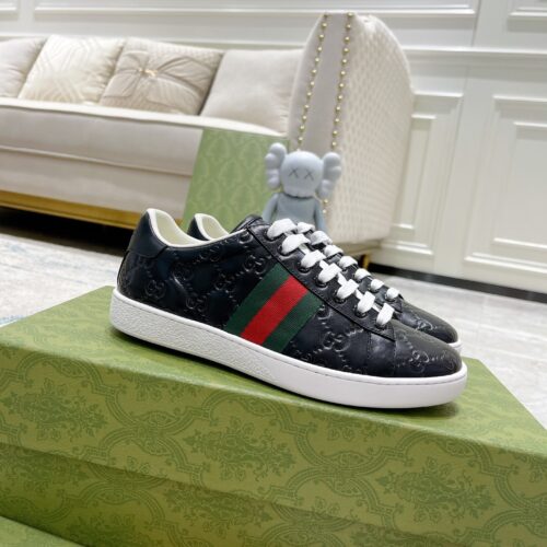 sy_no_99A936E71EA7CB62804C3B92AD336B8B_0 Gucci Ace Black GG Embossed Leather Sneakers