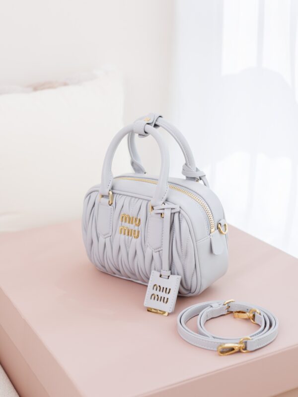 Miu Miu Arcadie Matelassé Small Bowling Bag – Pearl Gray