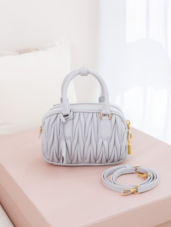Miu Miu Arcadie Matelassé Small Bowling Bag – Pearl Gray