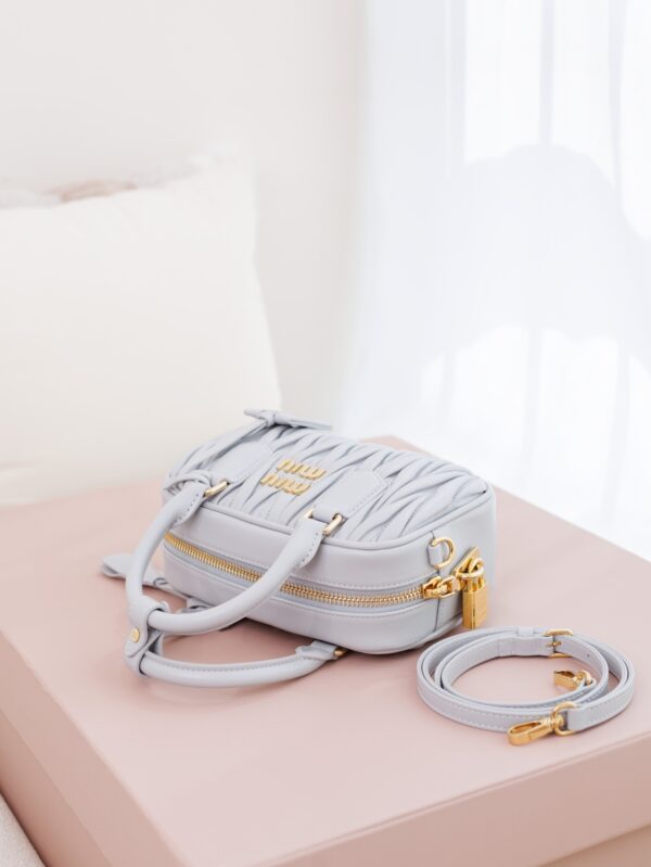 Miu Miu Arcadie Matelassé Small Bowling Bag – Pearl Gray