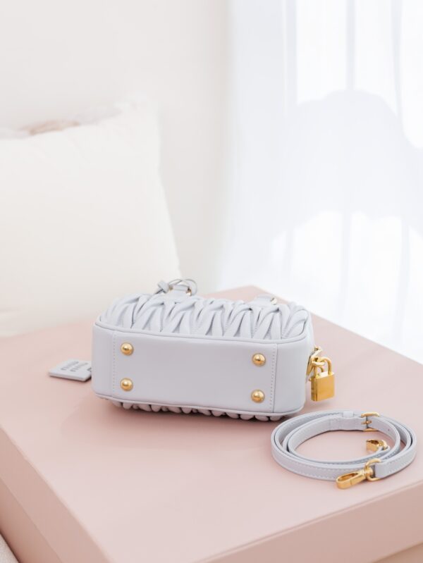 Miu Miu Arcadie Matelassé Small Bowling Bag – Pearl Gray