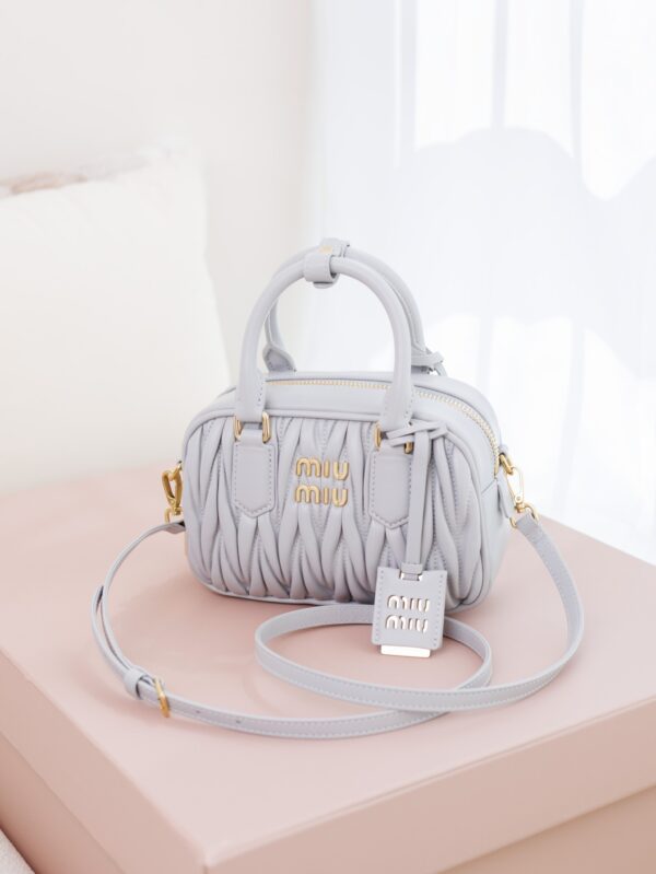 Miu Miu Arcadie Matelassé Small Bowling Bag – Pearl Gray