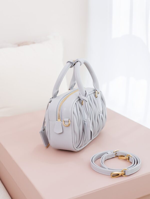 Miu Miu Arcadie Matelassé Small Bowling Bag – Pearl Gray