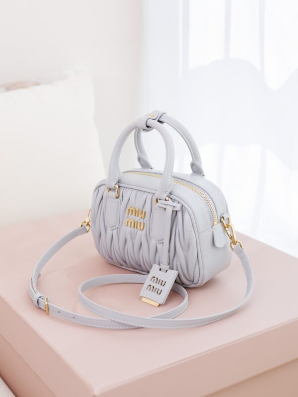 Miu Miu Arcadie Matelassé Small Bowling Bag – Pearl Gray
