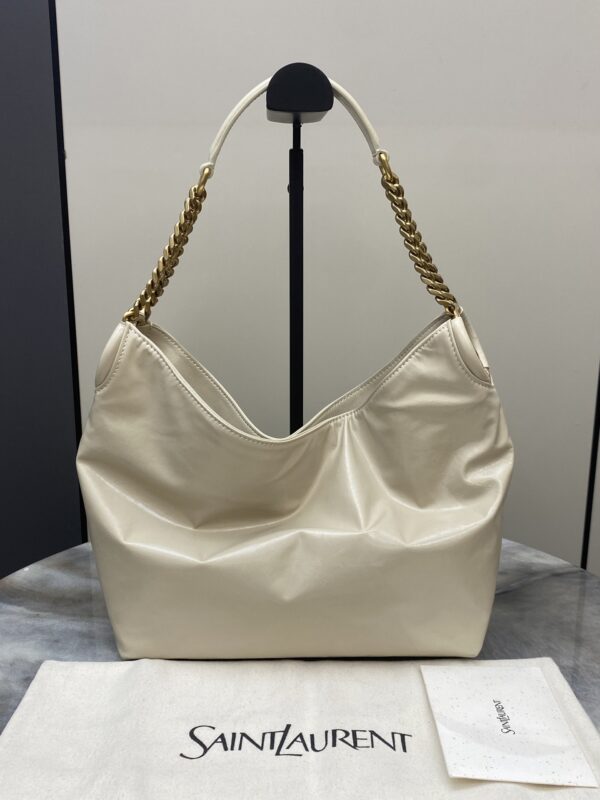 sy_no_9A3A69CC38C488D74C545E263A9E652C_0 YSL Waxed Leather Chain Hobo Bag – Ivory & Gold