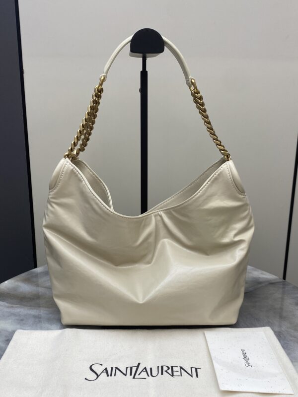 sy_no_9A3A69CC38C488D74C545E263A9E652C_1 YSL Waxed Leather Chain Hobo Bag – Ivory & Gold