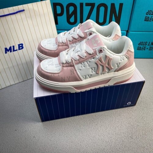 Pink & White Monogram Chunky Low-Top Sneakers