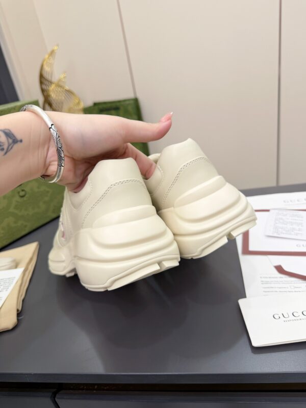 sy_no_9EFA72A7EEB388FAAA6FE9B6494A48B3_5 Gucci Rhyton Leather Sneaker in Off-White with Pink Interlocking G Logo