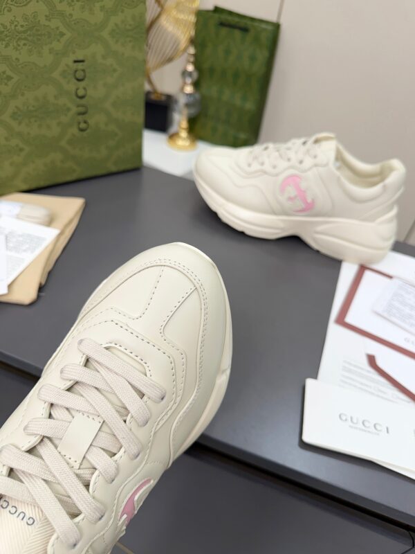 sy_no_9EFA72A7EEB388FAAA6FE9B6494A48B3_6 Gucci Rhyton Leather Sneaker in Off-White with Pink Interlocking G Logo