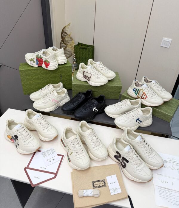 sy_no_9EFA72A7EEB388FAAA6FE9B6494A48B3_8 Gucci Rhyton Leather Sneaker in Off-White with Pink Interlocking G Logo