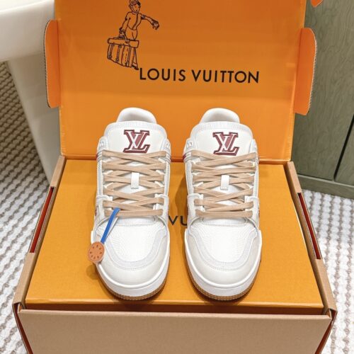 Louis Vuitton LV Skate / LV Trainer Maxi White, Khaki & Burgundy Sneakers