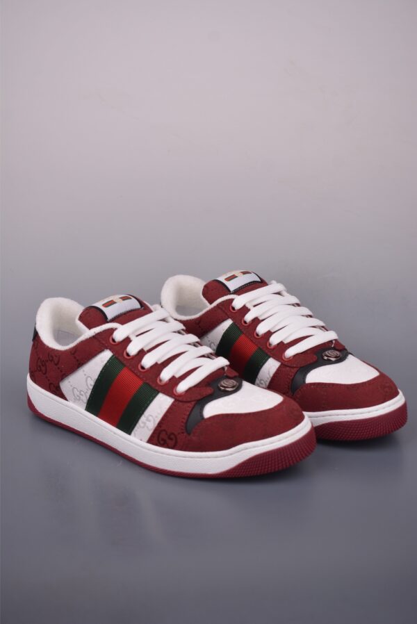 sy_no_A17EB36FE52C9C65E690F4B977E6D558_0 Gucci Screener Burgundy GG Canvas & White Leather Sneaker