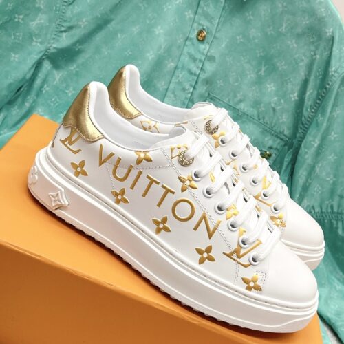 sy_no_A26AA54C5EB37A9398E8F95508F28F23_0 Louis Vuitton Time Out White & Gold Platform Sneakers