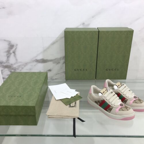 sy_no_A32DC9ECE3863601F5187870C5759ADB_0 Gucci Screener Beige & Pink GG Supreme Canvas Sneakers